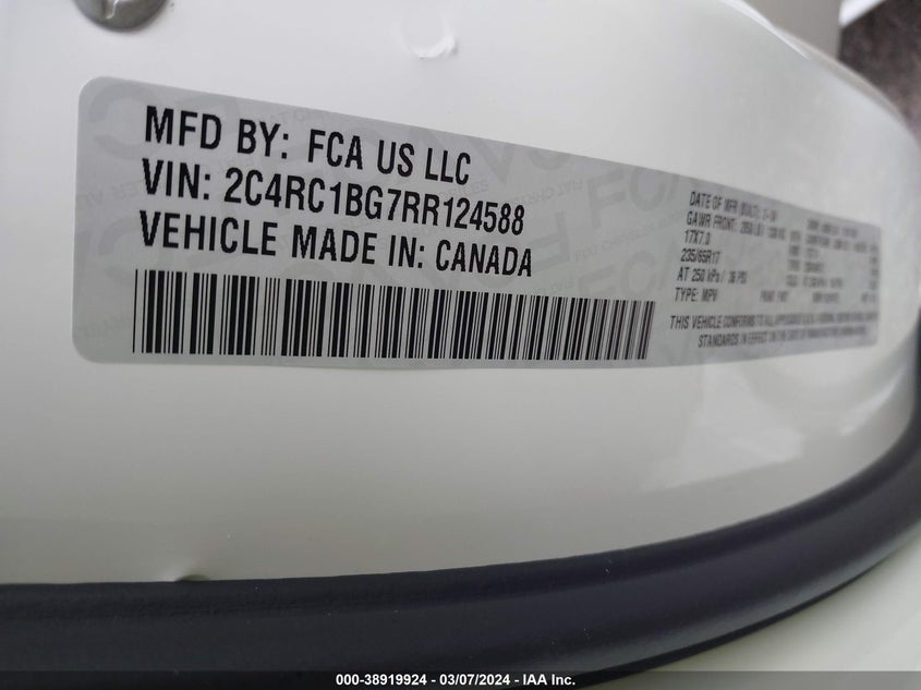 2024 CHRYSLER PACIFICA TOURING L - 2C4RC1BG7RR124588