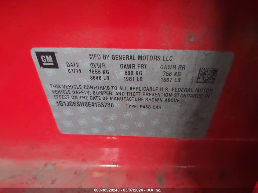 2014 CHEVROLET SONIC LT - 1G1JC6SH0E4153780