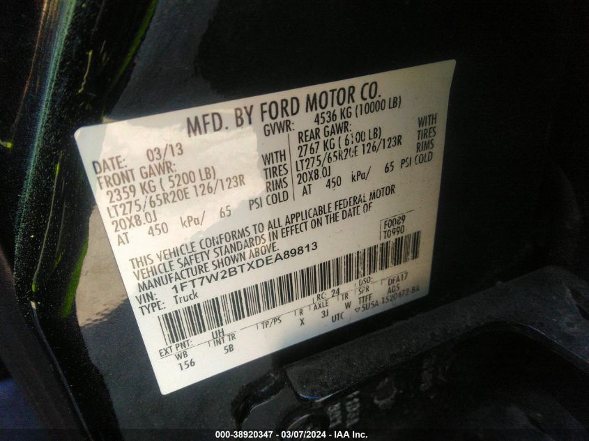 1FT7W2BTXDEA89813 2013 Ford F-250 Lariat