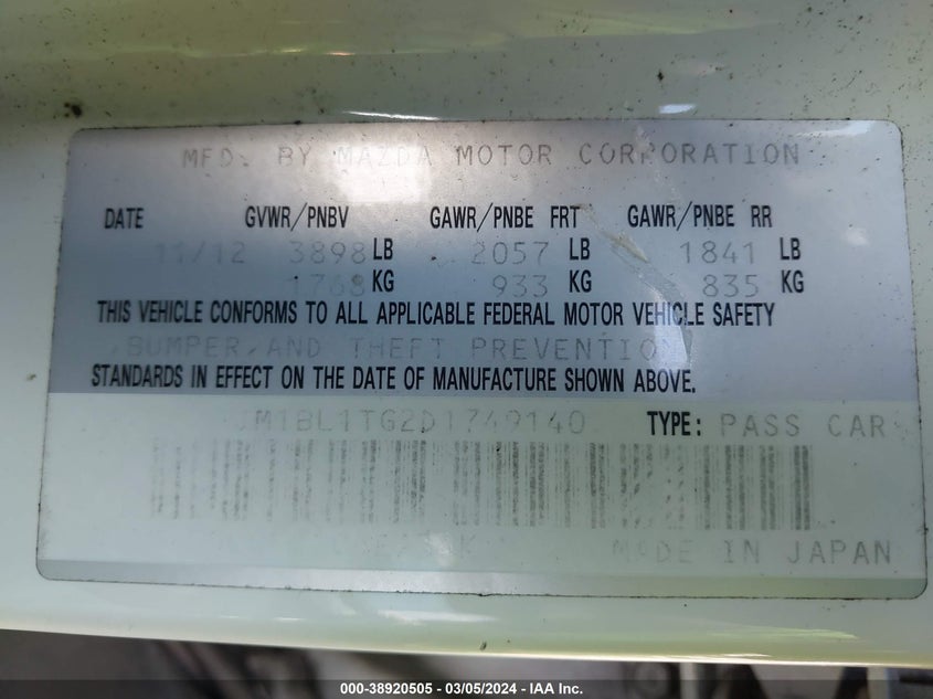 2013 MAZDA MAZDA3 I SV - JM1BL1TG2D1749140