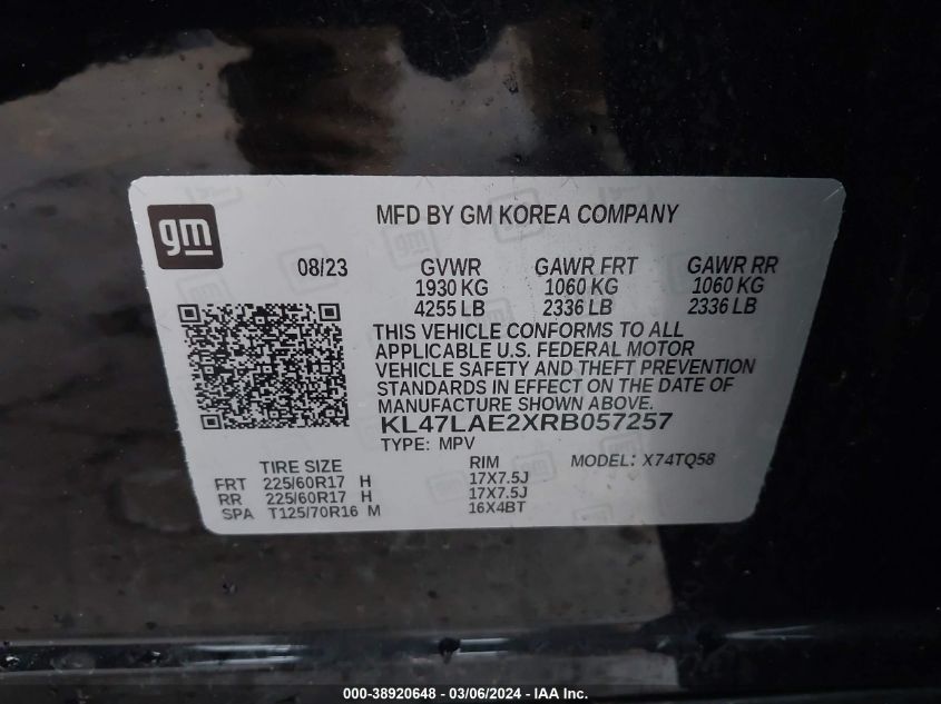 2024 Buick Envista Preferred Fwd VIN: KL47LAE2XRB057257 Lot: 38920648