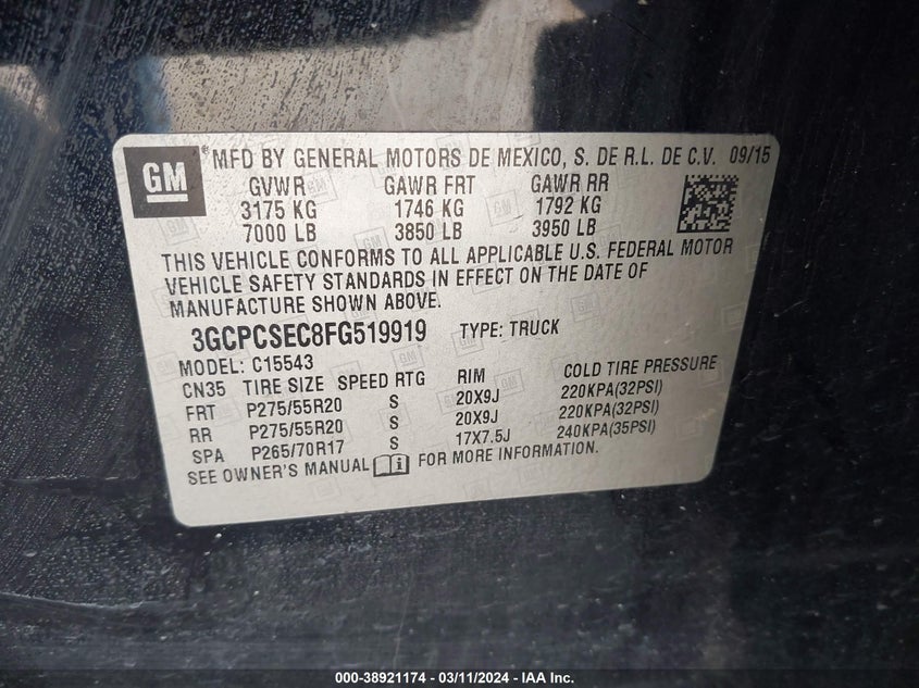 2015 CHEVROLET SILVERADO 1500 1LZ - 3GCPCSEC8FG519919