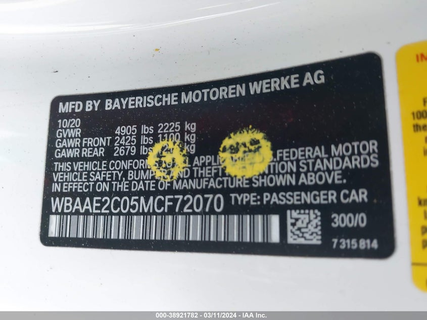 2021 BMW 840I - WBAAE2C05MCF72070