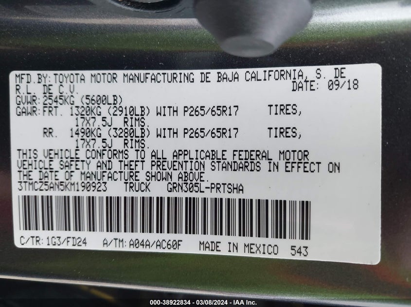 2019 TOYOTA TACOMA TRD SPORT - 3TMCZ5AN5KM190923