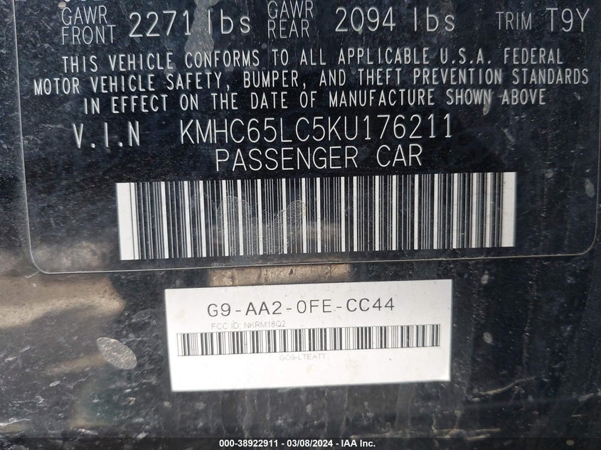 VIN KMHC65LC5KU176211 2019 HYUNDAI IONIQ HYBRID BLUE
