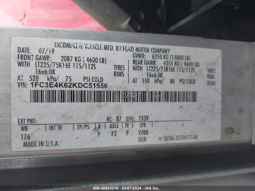 1FC3E4K62KDC51556 2019 FORD  photo no. 8