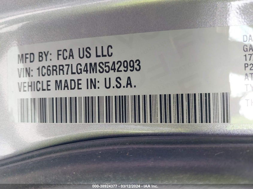 2021 RAM 1500 CLASSIC 3.6L V6 FI DOHC 24V (VIN: 1C6RR7LG4MS542993