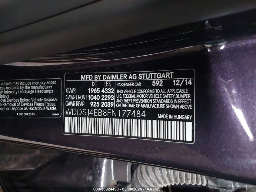 2015 MERCEDES-BENZ CLA 250 250 - WDDSJ4EB8FN177484