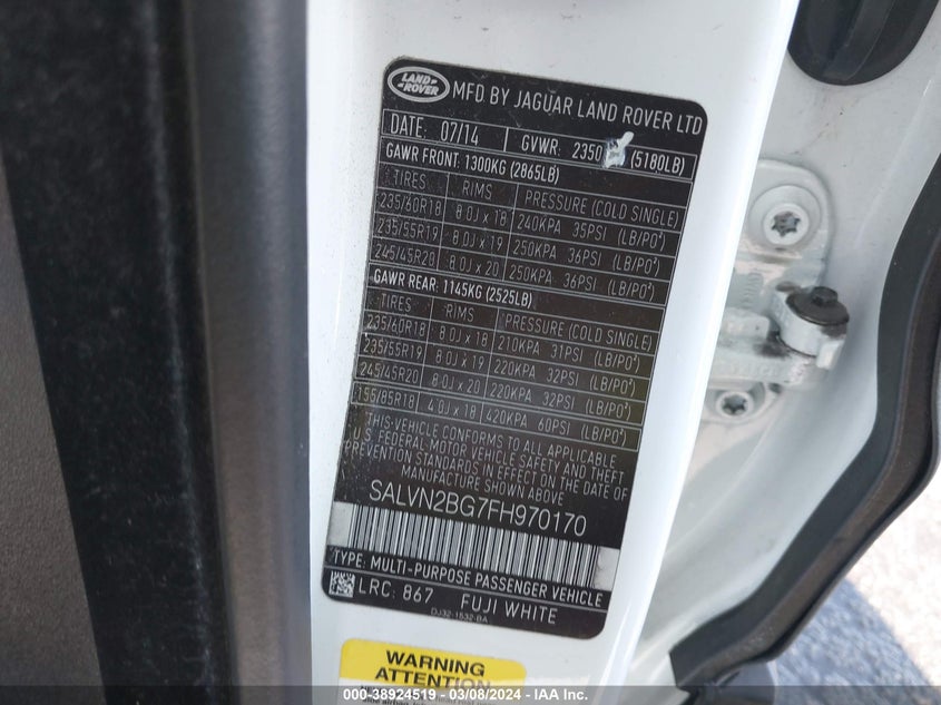 2015 LAND ROVER RANGE ROVER EVOQUE PURE - SALVN2BG7FH970170