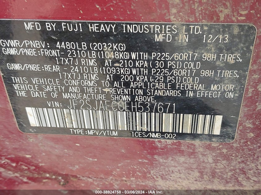 2014 SUBARU FORESTER 2.5I PREMIUM - JF2SJAEC0EH537671