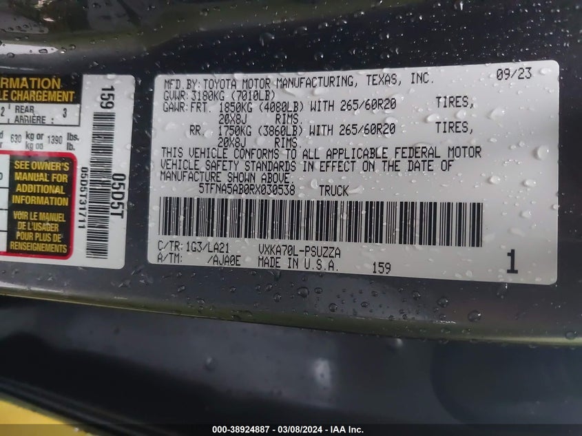 2024 TOYOTA TUNDRA PLATINUM - 5TFNA5AB0RX030538