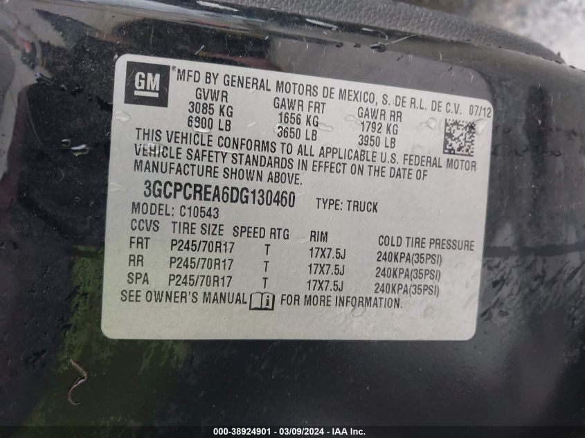 2013 Chevrolet Silverado 1500 Ls VIN: 3GCPCREA6DG130460 Lot: 38924901