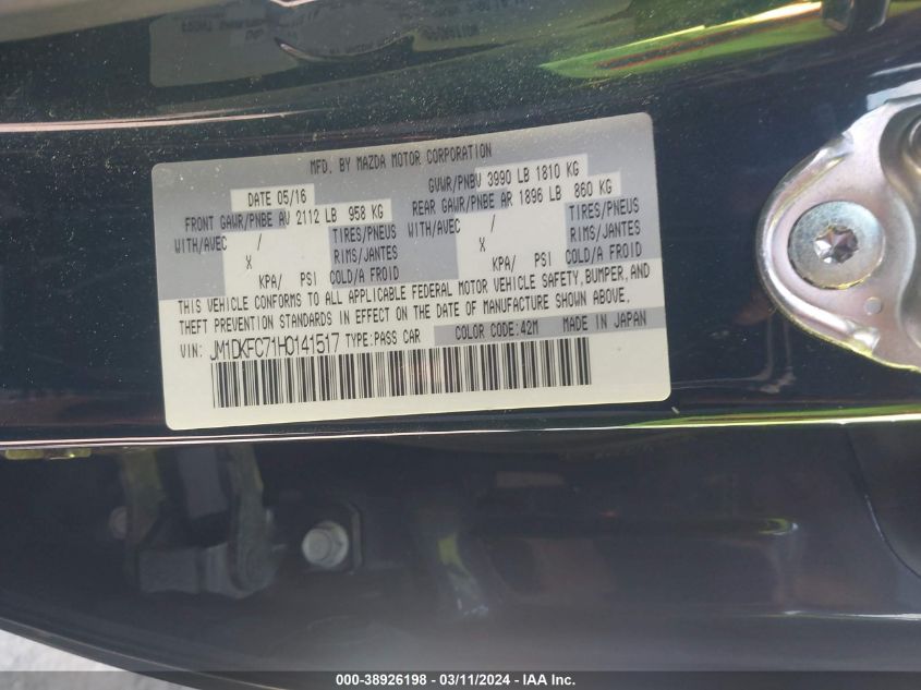 2017 Mazda Cx-3 Touring VIN: JM1DKFC71H0141517 Lot: 38926198