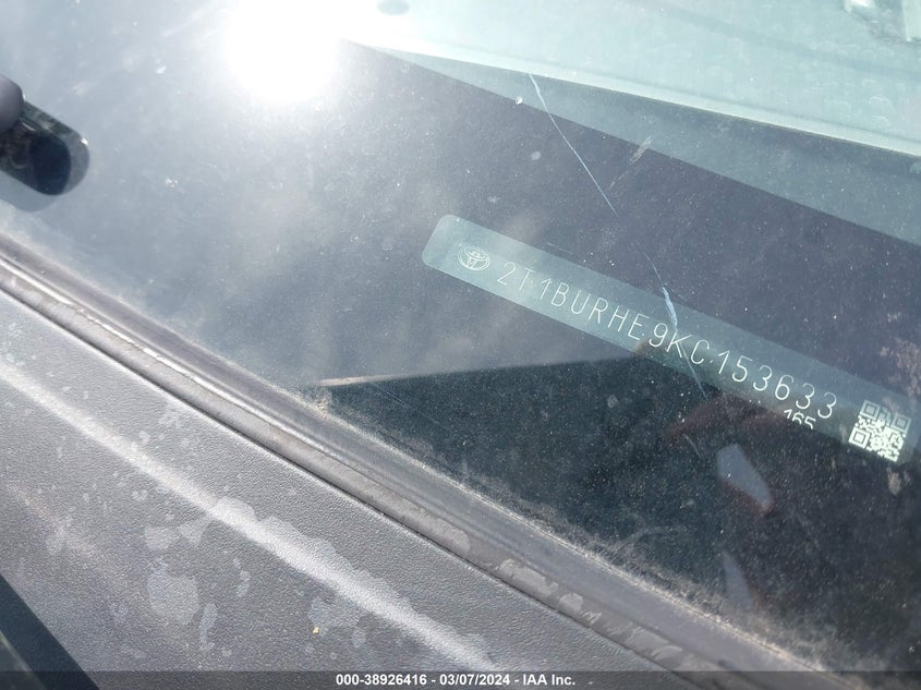 2019 TOYOTA COROLLA LE - 2T1BURHE9KC153633