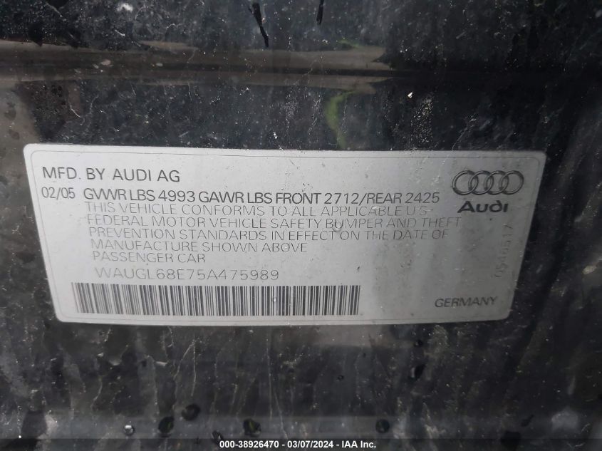 WAUGL68E75A475989 2005 Audi S4 4.2