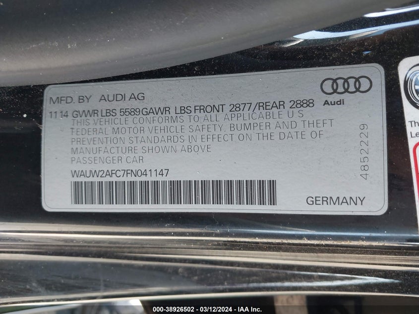 2015 AUDI S7 4.0T - WAUW2AFC7FN041147