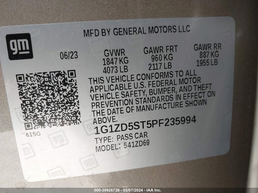 2023 CHEVROLET MALIBU LT - 1G1ZD5ST5PF235994