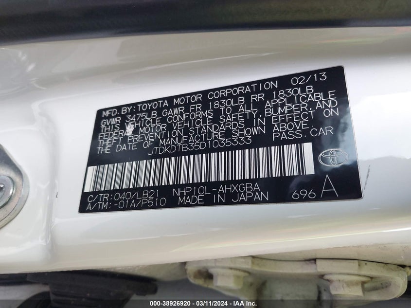 2013 TOYOTA PRIUS C FOUR - JTDKDTB35D1035333