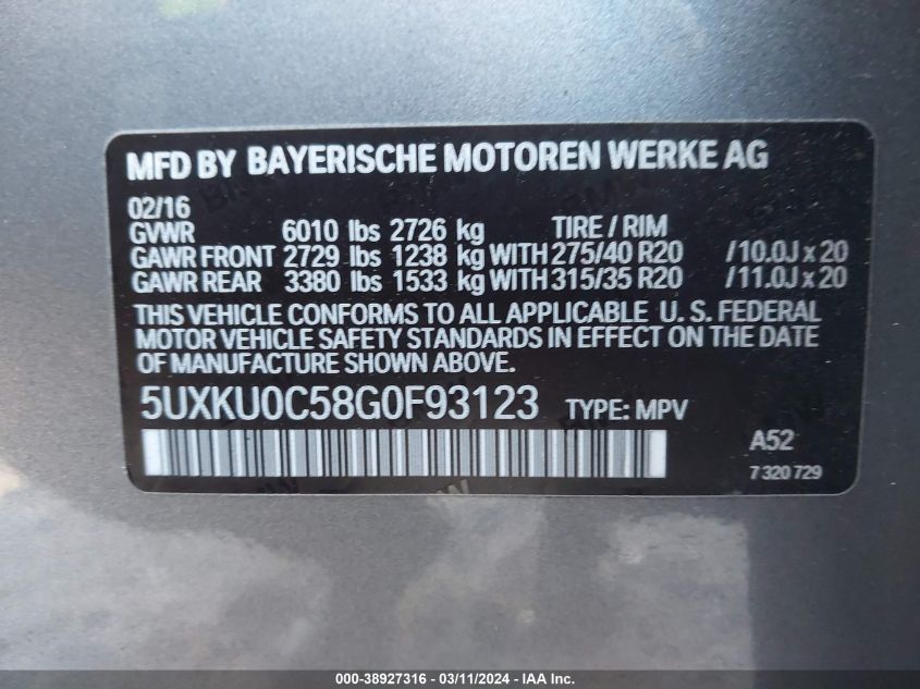 VIN 5UXKU0C58G0F93123 2016 BMW X6, Sdrive35I no.9