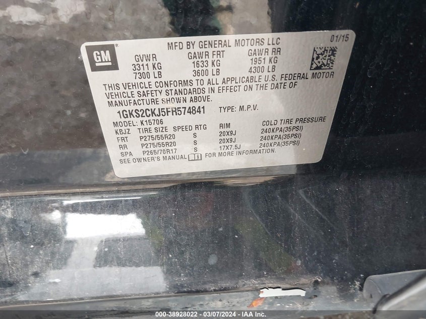 2015 GMC YUKON DENALI - 1GKS2CKJ5FR574841