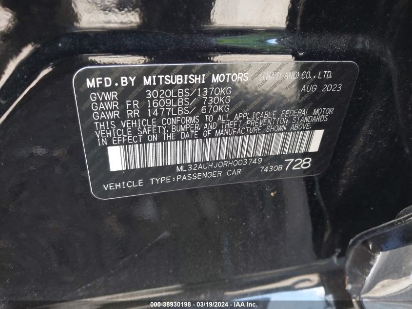 ML32AUHJ0RH003749 2024 Mitsubishi Mirage Es