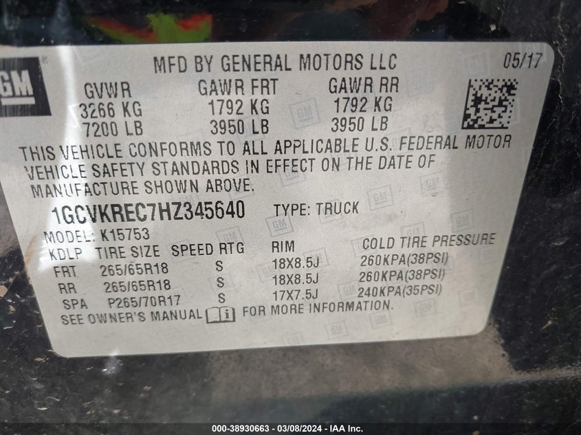 2017 CHEVROLET SILVERADO 1500 2LT - 1GCVKREC7HZ345640