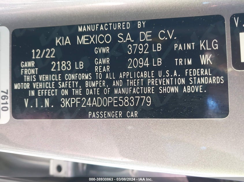 2023 KIA FORTE LXS - 3KPF24AD0PE583779