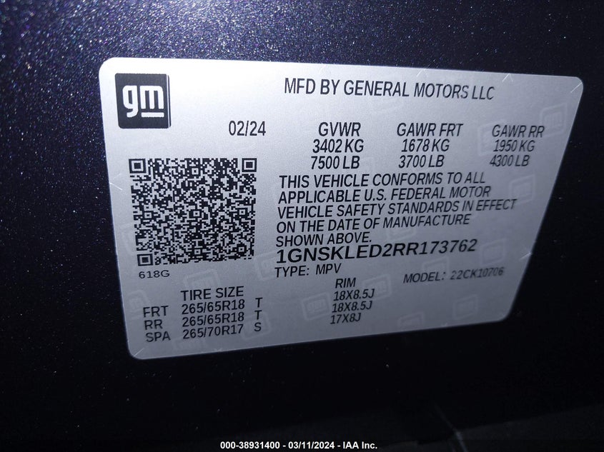 2024 CHEVROLET TAHOE 4WD COMMERCIAL - 1GNSKLED2RR173762