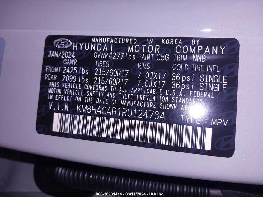 2024 HYUNDAI KONA SE - KM8HACAB1RU124734