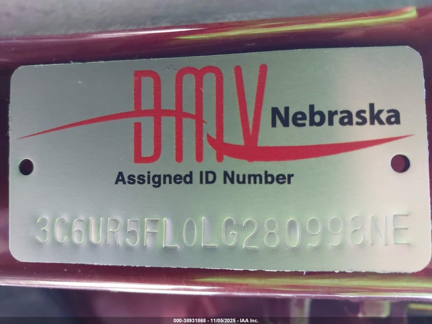 2020 Ram 2500 Laramie 4X4 6'4 Box VIN: 3C6UR5FL0LG280998 Lot: 38931868