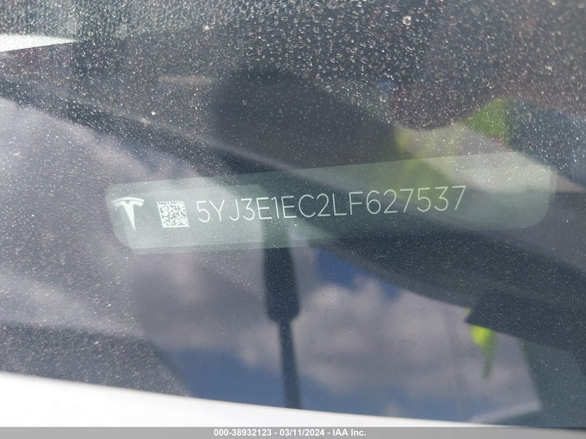 2020 TESLA MODEL 3 VIN: 5YJ3E1EC2LF627537