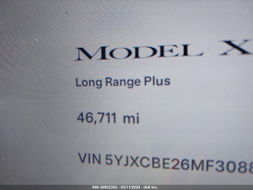 2021 Tesla Model X Long Range Dual Motor All-Wheel Drive/Long Range Plus Dual Motor All-Wheel Drive VIN: 5YJXCBE26MF308874 Lot: 40920365