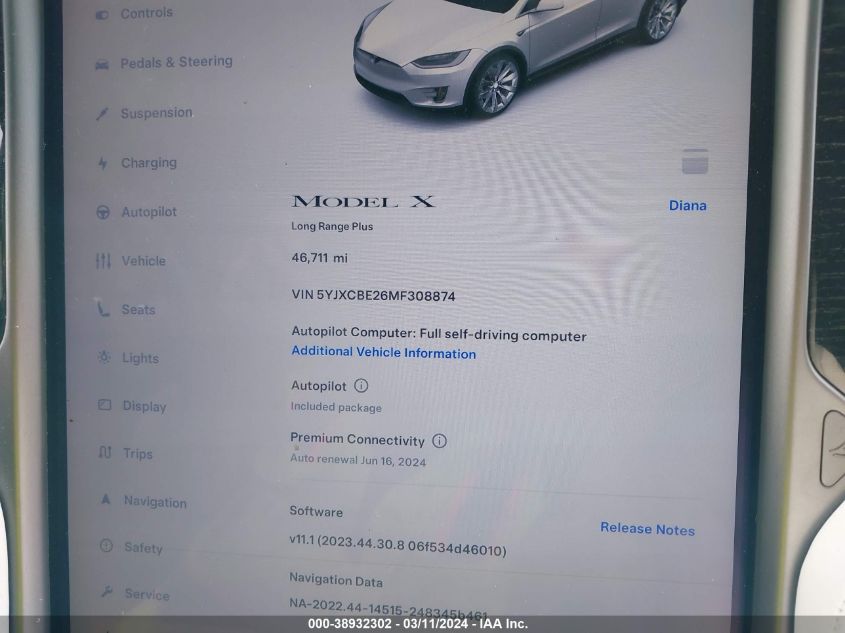 2021 Tesla Model X Long Range Dual Motor All-Wheel Drive/Long Range Plus Dual Motor All-Wheel Drive VIN: 5YJXCBE26MF308874 Lot: 40920365