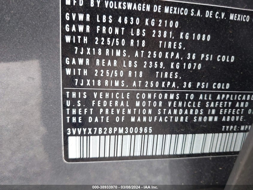 2023 VOLKSWAGEN TAOS 1.5T SE - 3VVYX7B28PM300965