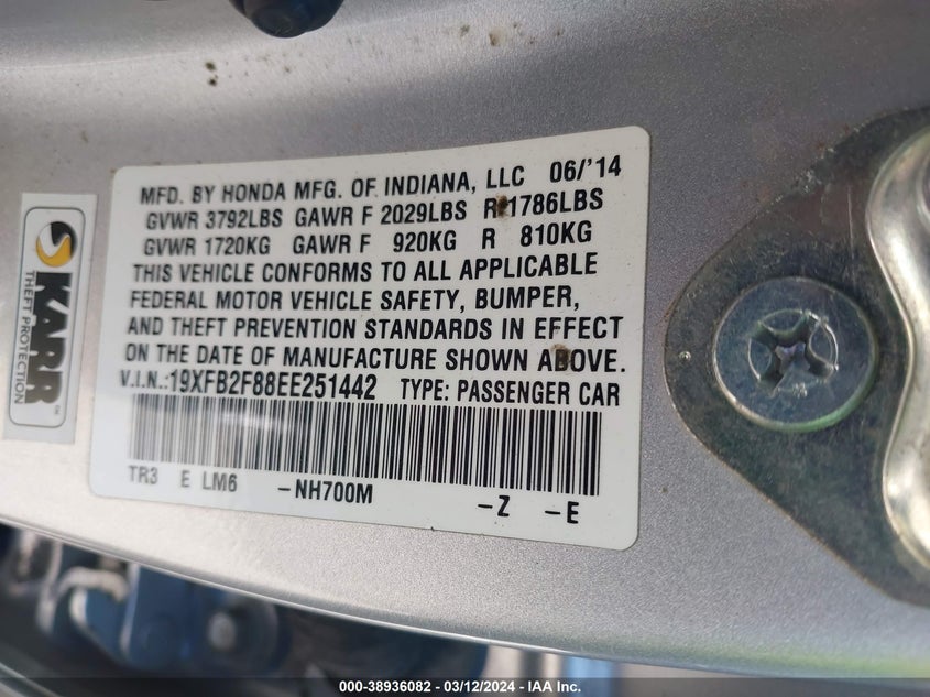 2014 HONDA CIVIC EX - 19XFB2F88EE251442