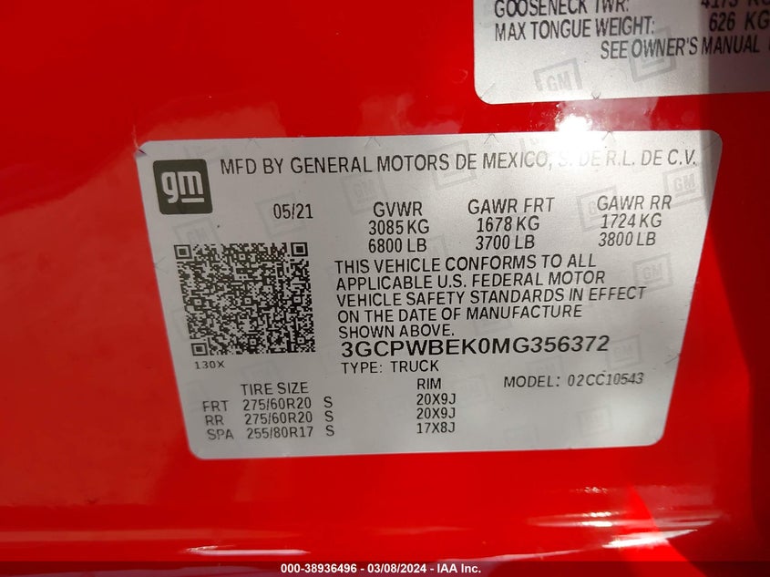 VIN 3GCPWBEK0MG356372 2021 CHEVROLET SILVERADO 1500 2WD  SHORT BED CUSTOM