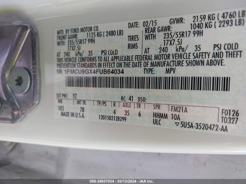 1FMCU9GX4FUB64034 2015 Ford Escape Se