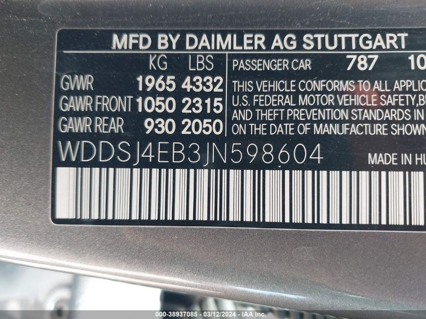 VIN WDDSJ4EB3JN598604 2018 MERCEDES-BENZ CLA 250 no.9