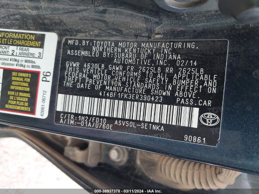 4T4BF1FK3ER390423 2014 Toyota Camry Le