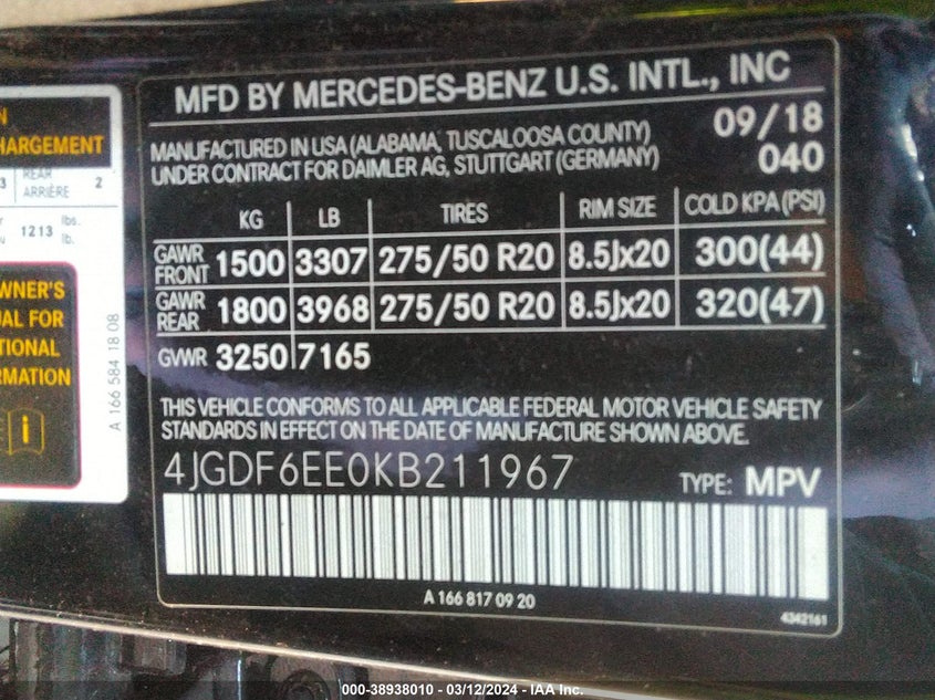 2019 MERCEDES-BENZ GLS 450 4MATIC VIN: 4JGDF6EE0KB211967