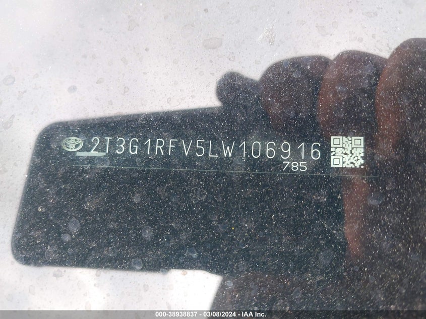 VIN 2T3G1RFV5LW106916 2020 TOYOTA RAV4 LE