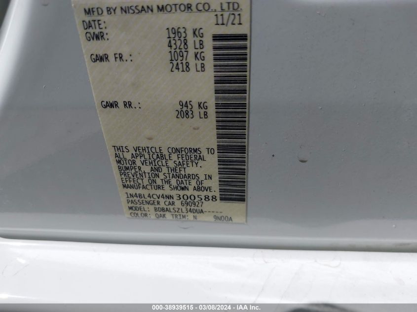 VIN 1N4BL4CV4NN300588 2022 NISSAN ALTIMA no.9