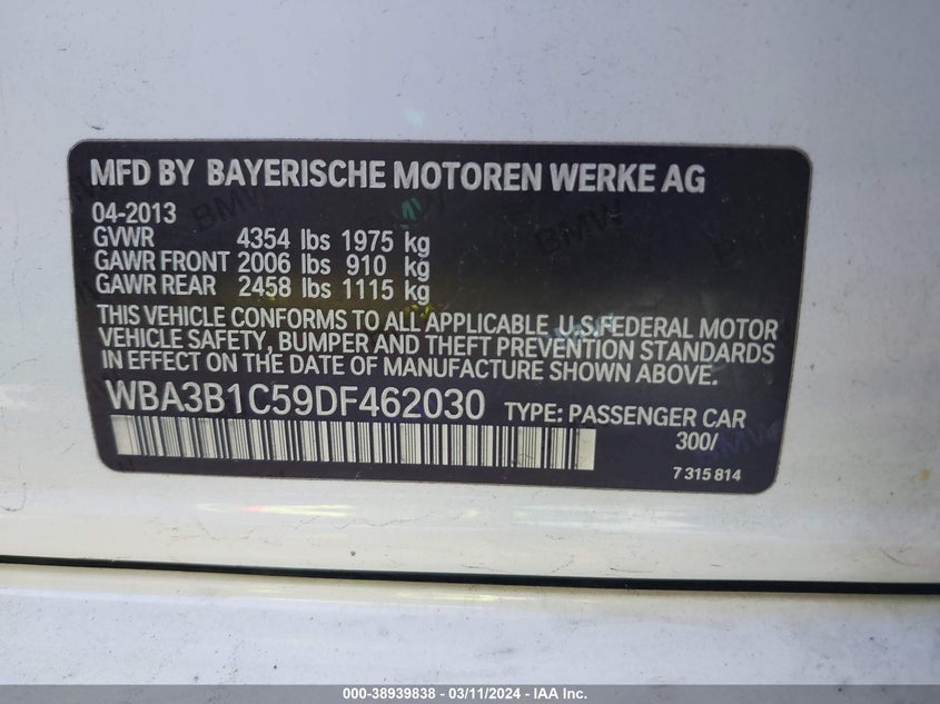 2013 BMW 320I - WBA3B1C59DF462030