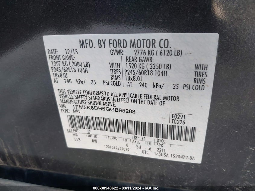 2016 FORD EXPLORER XLT - 1FM5K8DH6GGB95288