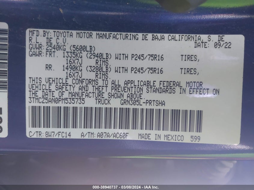 2023 TOYOTA TACOMA SR5 V6 - 3TMCZ5AN0PM535735