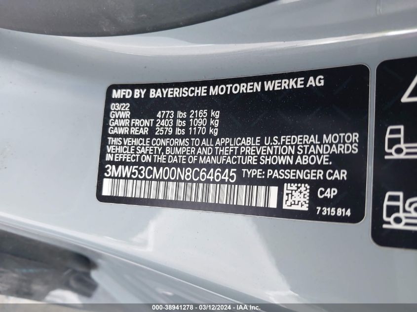 2022 BMW M240 I XDRIVE 3MW53CM00N8C64645
