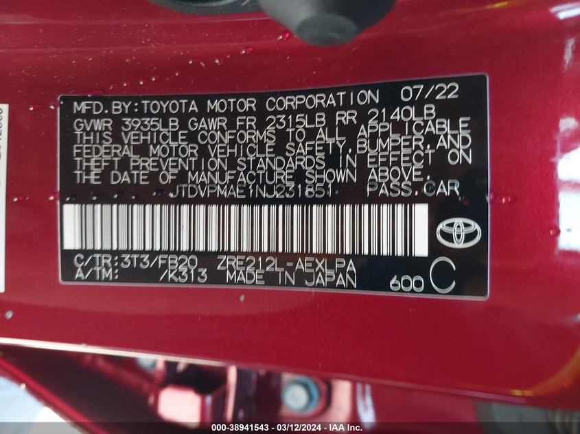 2022 TOYOTA COROLLA LE - JTDVPMAE1NJ231851