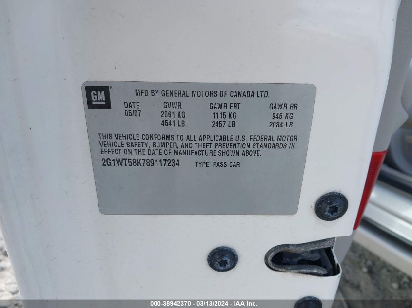 2008 Chevrolet Impala Lt VIN: 2G1WT58K789117234 Lot: 39256644