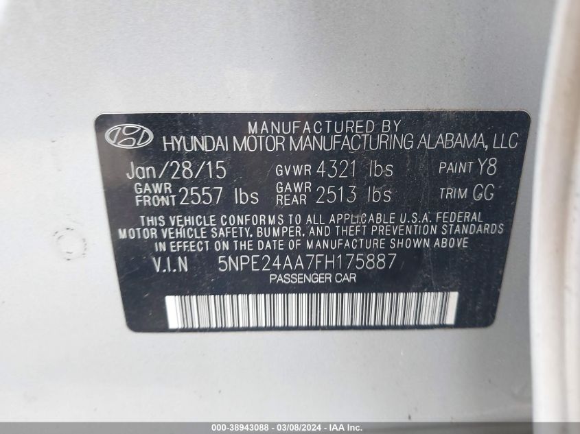 5NPE24AA7FH175887 | 2015 HYUNDAI SONATA