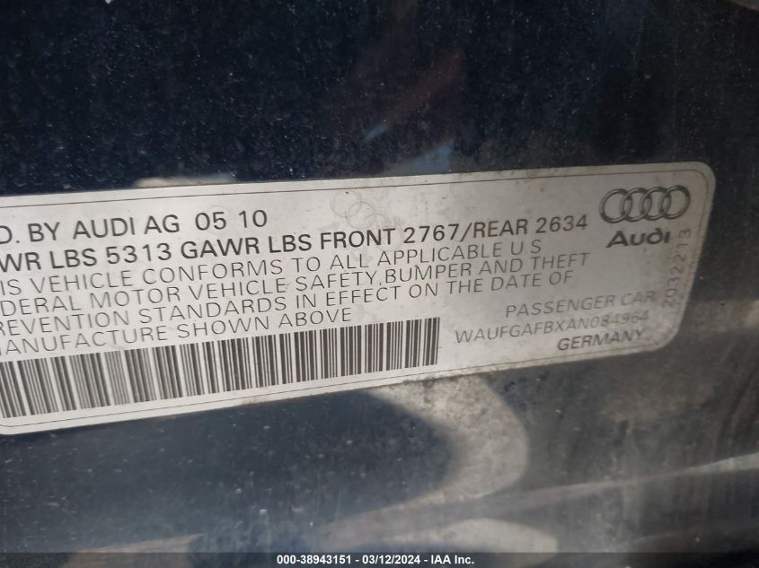 WAUFGAFBXAN084964 | 2010 AUDI A6